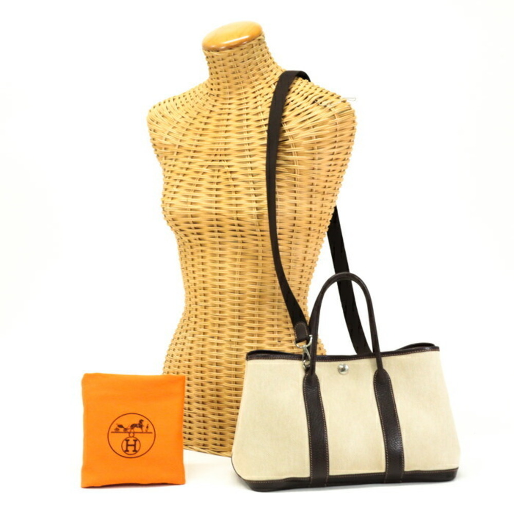 HERMES Garden Party TPM Toile Ash H Handbag Bag Mini Tote Brown